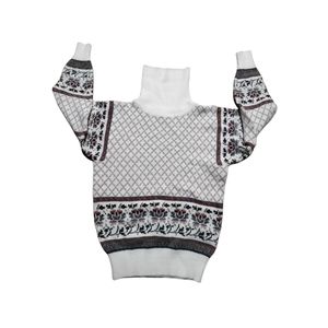 Turtleneck Sweater Chunky Womans Diamond Floral Medium Bishop Sleeve Vtg